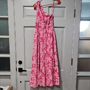 Hyacinth HousePink Textured Floral One Shoulder Sybil Maxi dress Sz/xxs